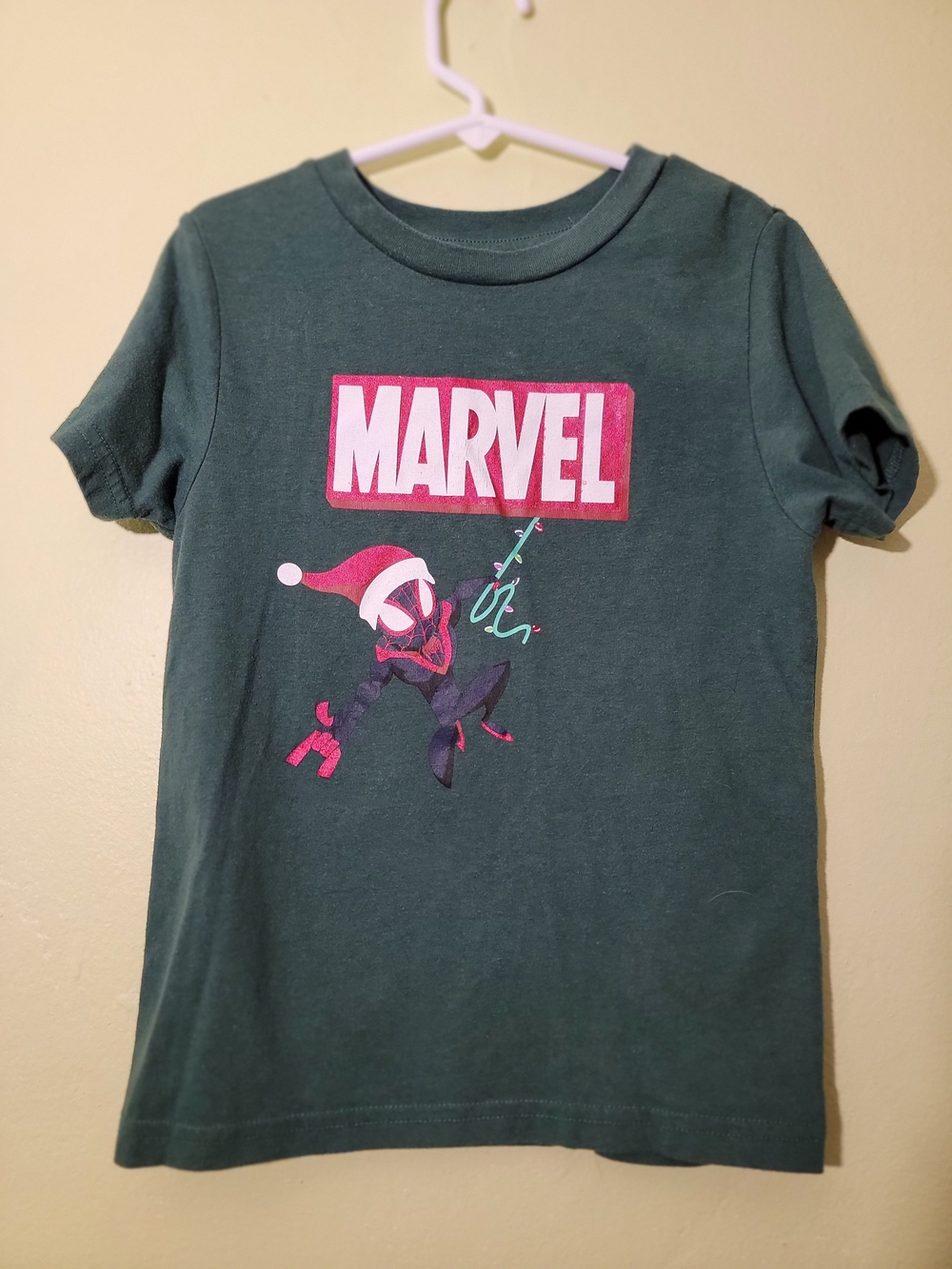 Marvel Kids Dark Green Spiderman Graphic Tee with Red Logo